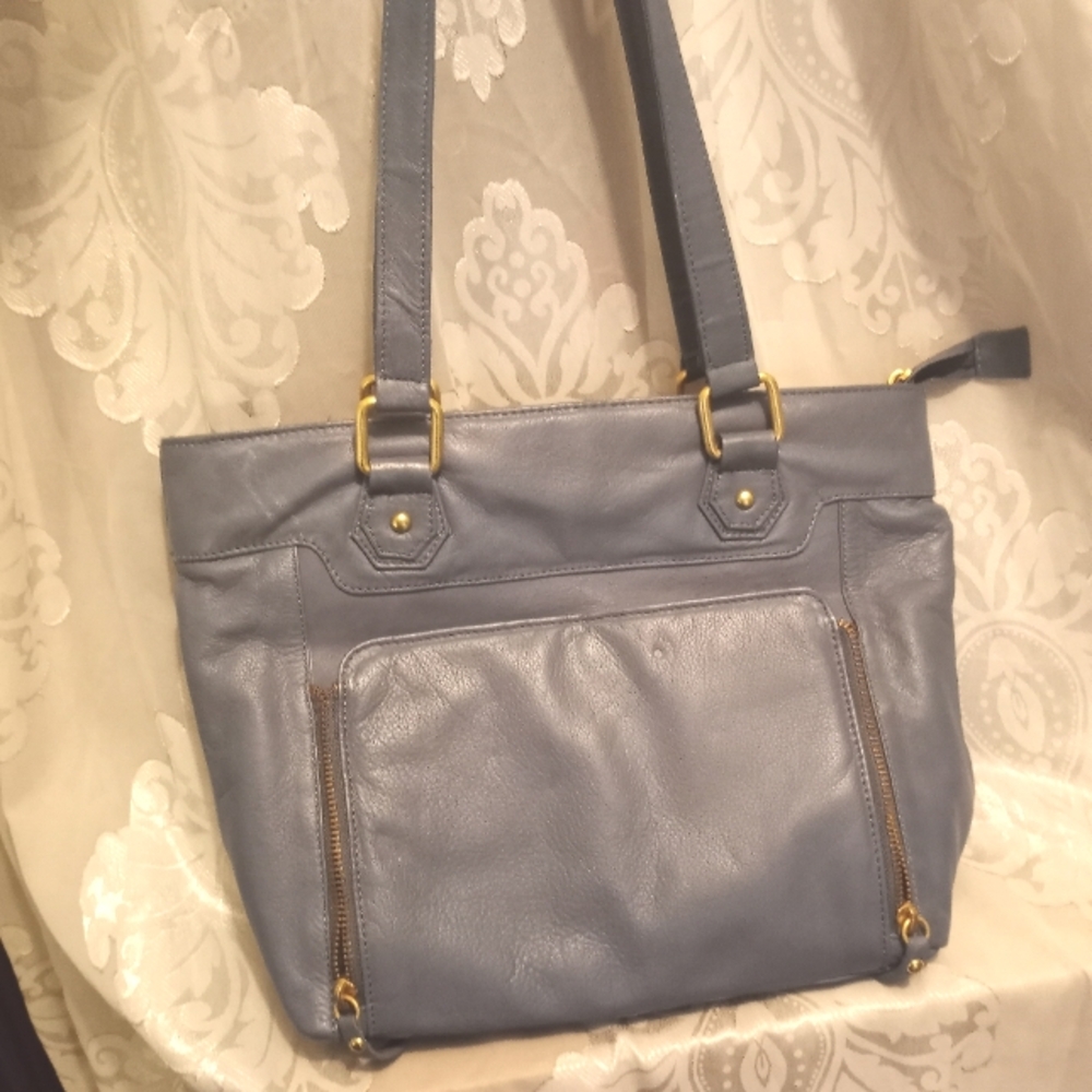 Elegant Blue Leather Tote Bag